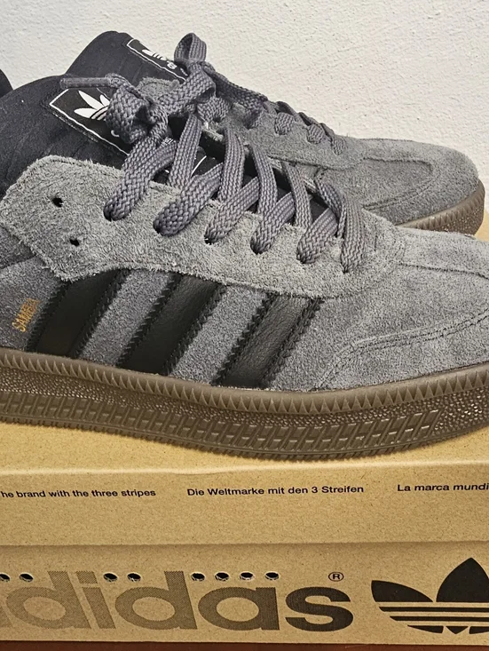 Adidas Samba XLG Gray Suede Sneakers with Black Stripes and Gum Sole - Picture 5 of 6